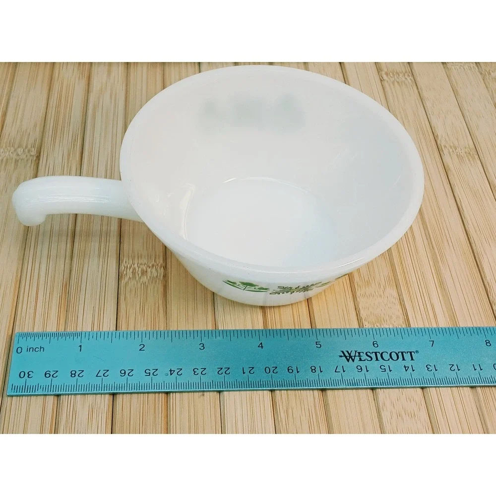 Vintage Fire-King Meadow Green Milk Glass Chili Soup Bowls with Handles Set of 2